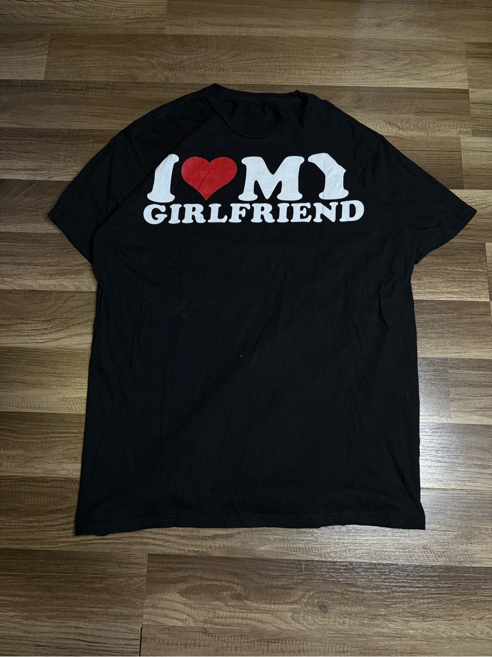 Gildan Black Graphic Tee with Red Heart and White Lettering